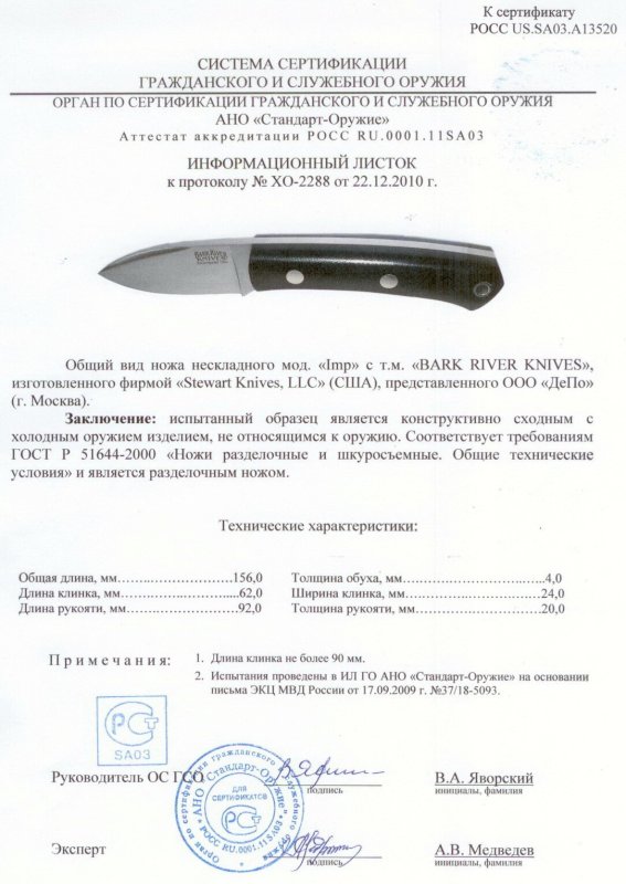 Нож нескладной Bark River «Imp»