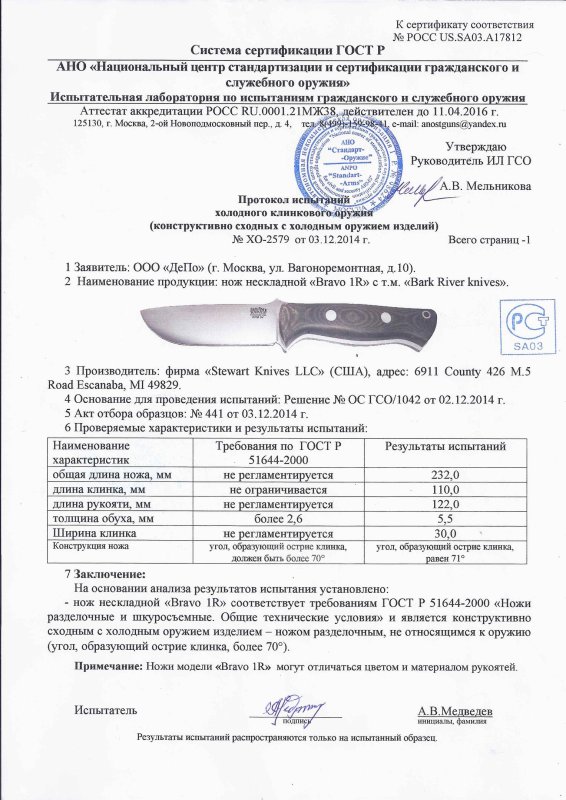 Нож нескладной Bark River «Bravo 1R»