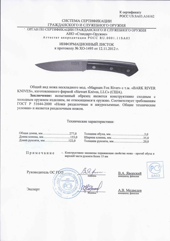 Нож нескладной Bark River «Magnum Fox River»