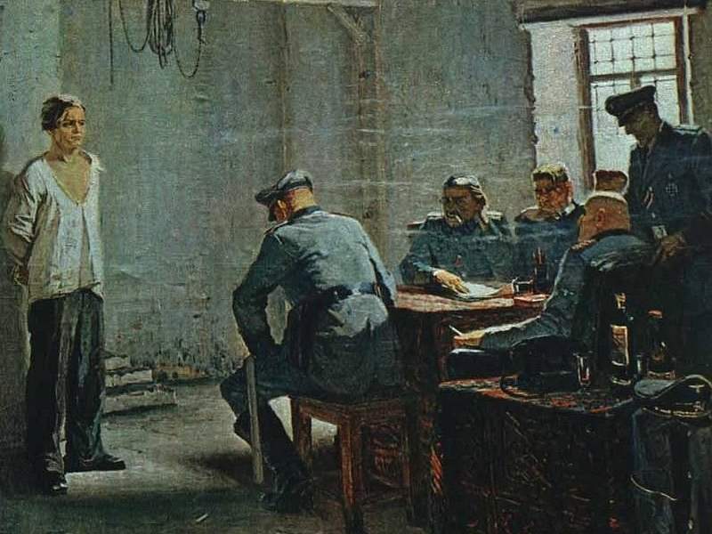 Олег Кошевой на допросе. Картина 1950-х гг.