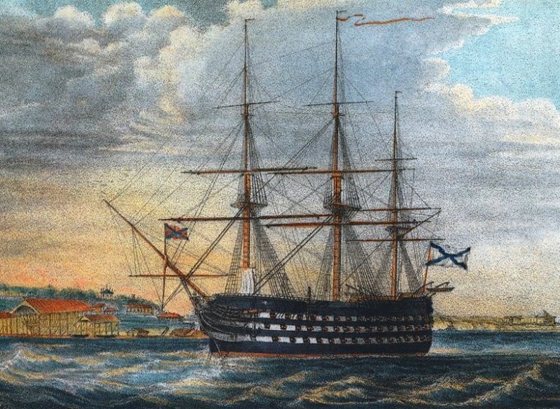 Линкор «Три Святителя», литография 1855 г.