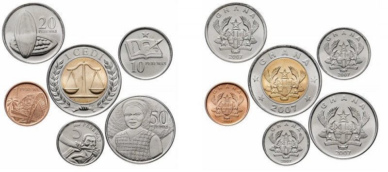 Циркуляционные монеты Ганы образца 2007 года