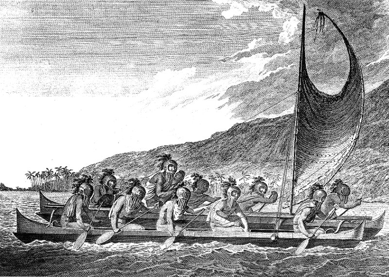 Гавайские гребцы в каноэ. Рисунок 1770-х гг.