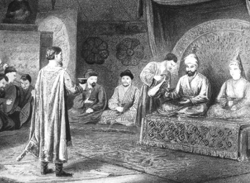 Данило Галицкий в ставке хана Батыя. Диапозитив начала XX в.