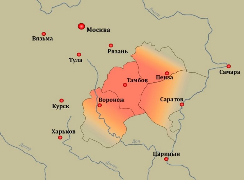 Территория распространения Тамбовского восстания