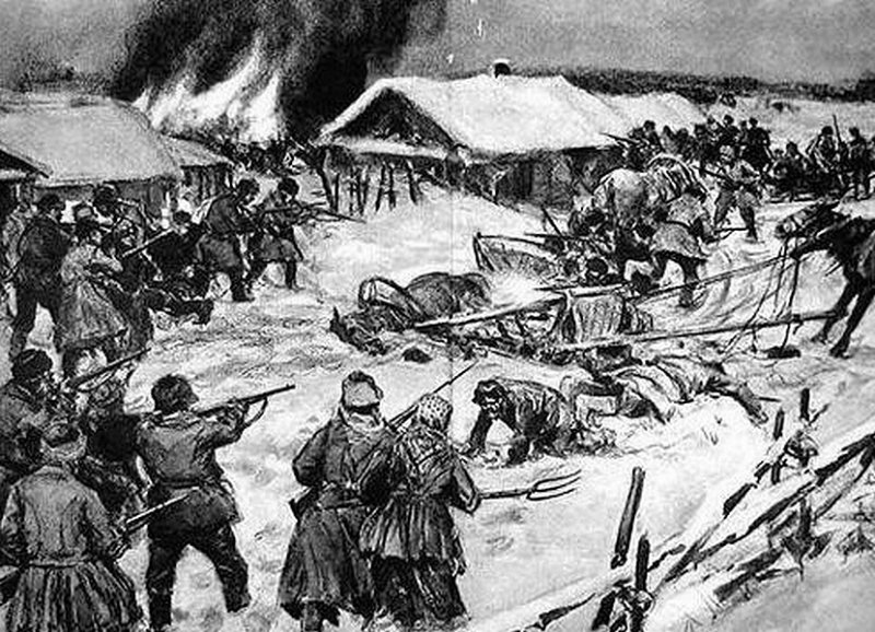 Сражение тамбовских партизан. Книжная иллюстрация XX в.