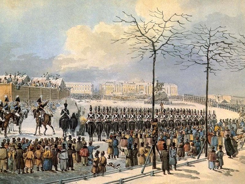 Декабристы на Сенатской площади. Рисунок 1830 г.