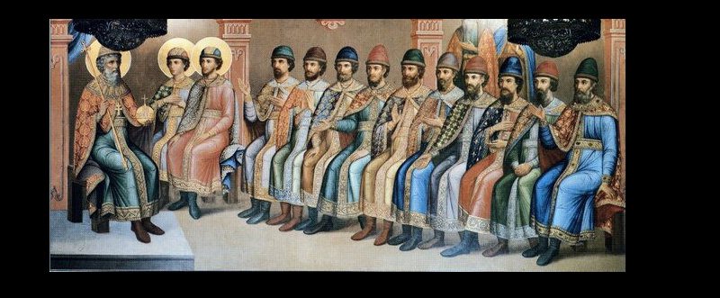 Великий князь Владимир Святославич с сыновьями. Роспись восточной стены Грановитой палаты. 1882 г.