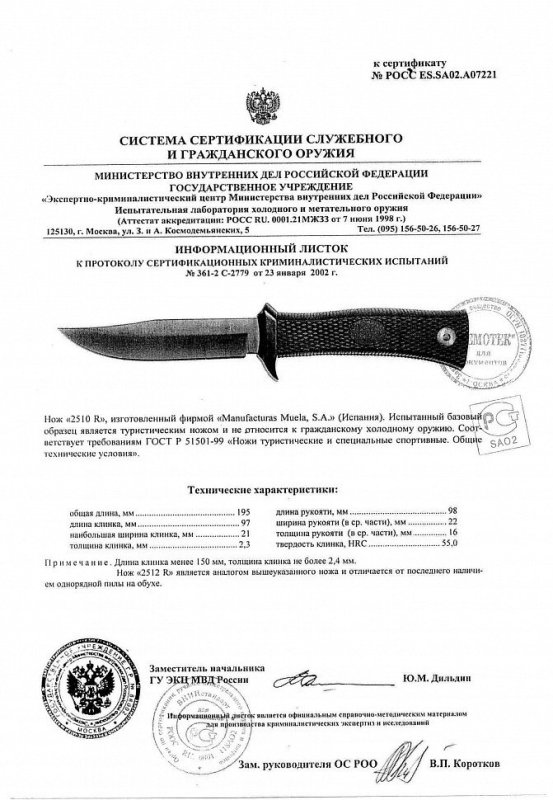 Ножи нескладные Muela «2510 R» и «2512 R» («25-10 R» и «25-12 R»)