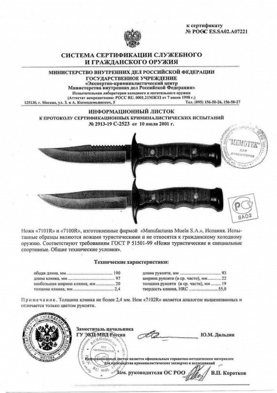 Ножи нескладные Muela «7101 R» и «7100 R»