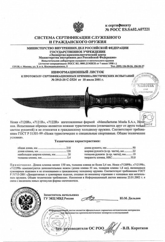 Ножи нескладные Muela «7120R», «7121R» и «7122R» («7120PR», «7121PR» и «7122PR»)