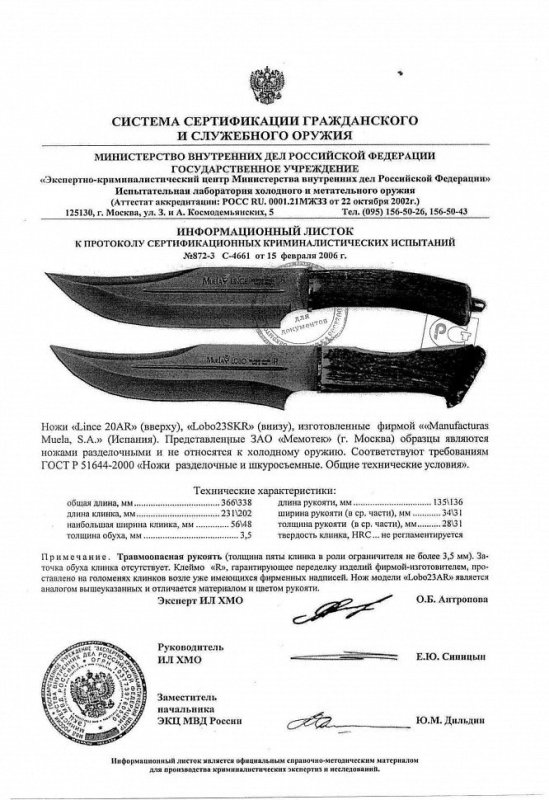 Ножи нескладные Muela «Lince 20AR» и «Lobo 23SKR»