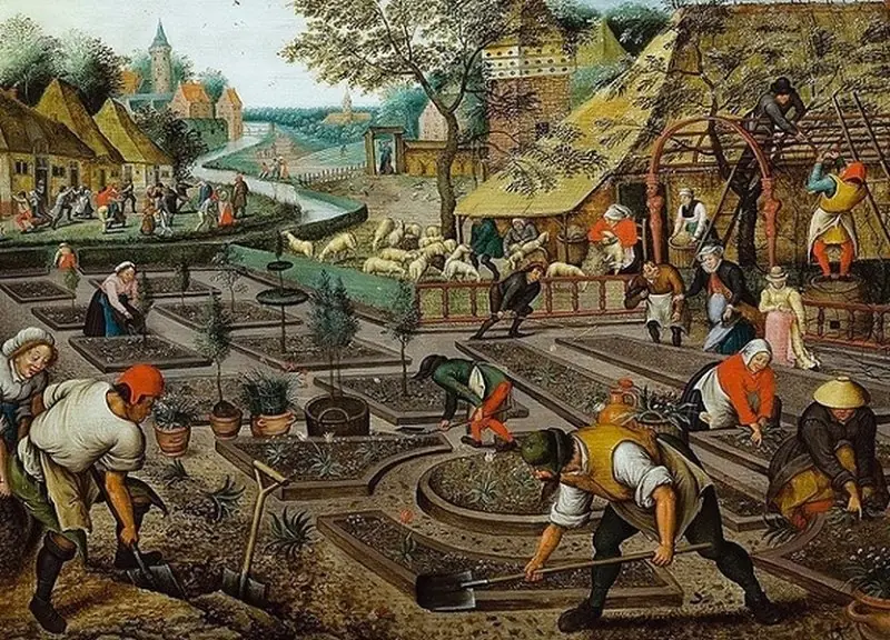 Феодальная деревня. Рисунок XVI в.