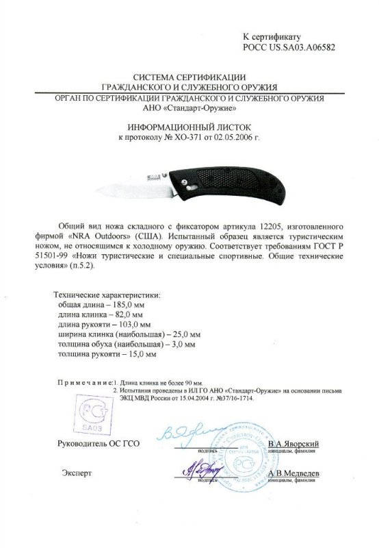 Нож складной с фиксатором NRA Outdoors «12205»