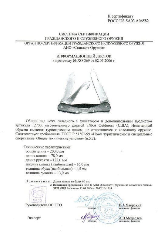 Нож складной с фиксатором и дополнительным предметом NRA Outdoors «12700»