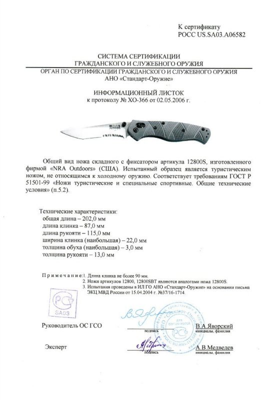 Нож складной с фиксатором NRA Outdoors «12800S»