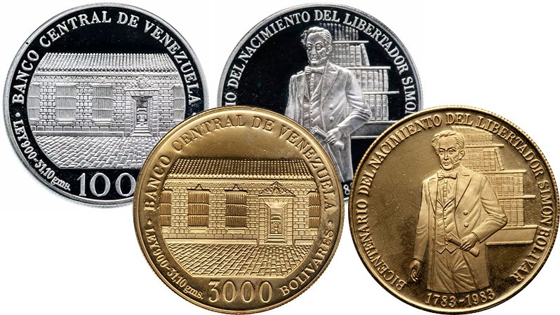 100 и 3000 боливаров 1983 года «200 лет со дня рождения Симона Боливара»