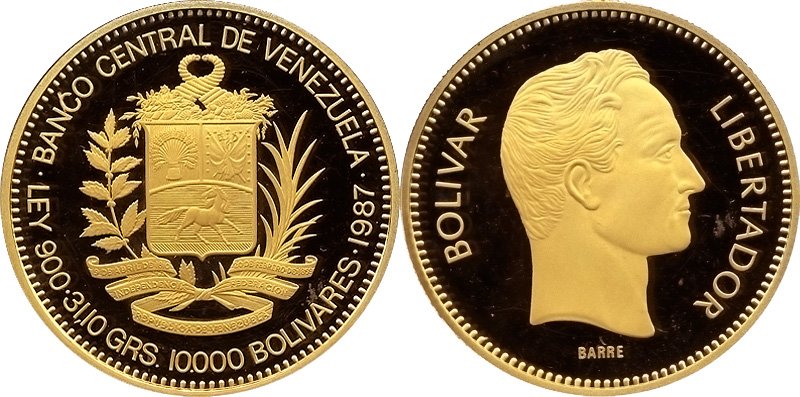 10 000 боливаров 1987 года «Дань уважения Симону Боливару»