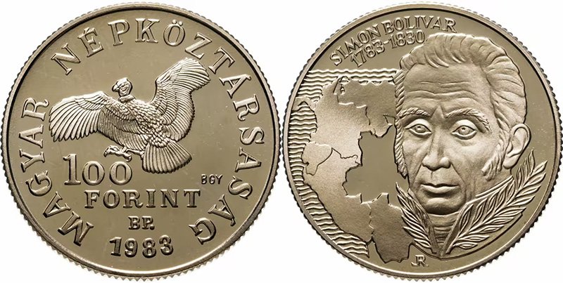 100 форинтов 1983 года «200 лет со дня рождения Симона Боливара»