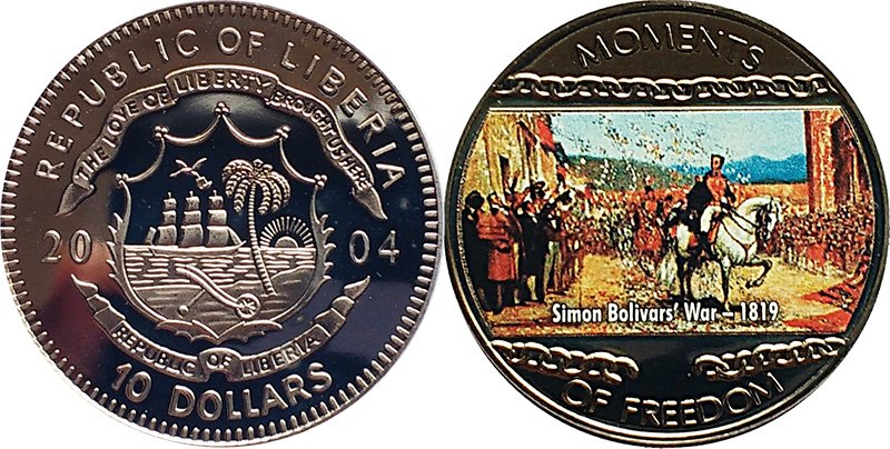 10 долларов Либерии 2004 года «Война Симона Боливара»