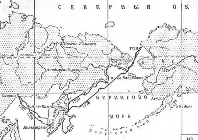 Карта первой экспедиции Витуса Беринга