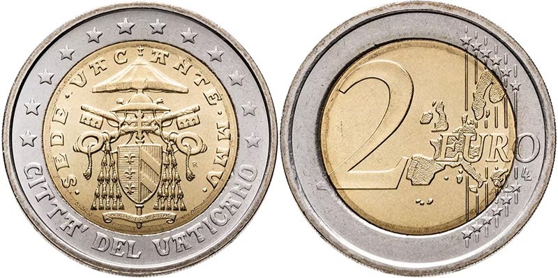 2 евро 2005 года Sede Vacante - самая востребованная монета Ватикана