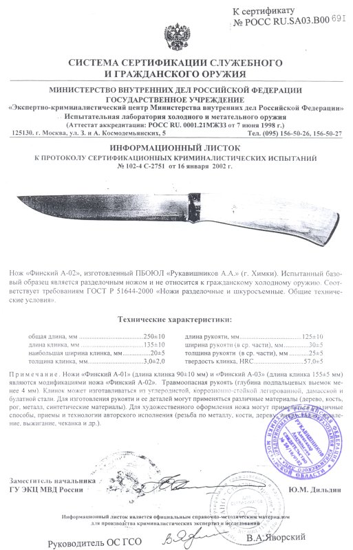 Нож нескладной Рукавишникова «Финский А-02»