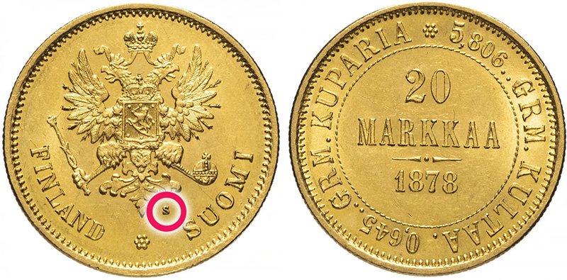 Знак минцмейстера на монете для Финляндии