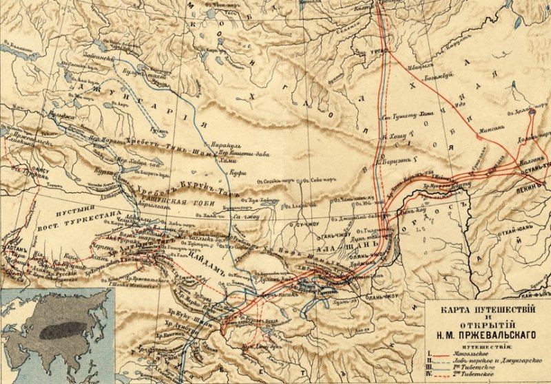 Карта путешествий Пржевальского в 1891 г.