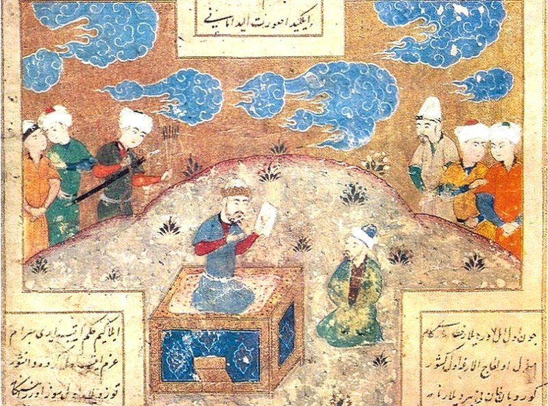 Мани – художник и падишах Бахрам. Миниатюра 1520-х гг.