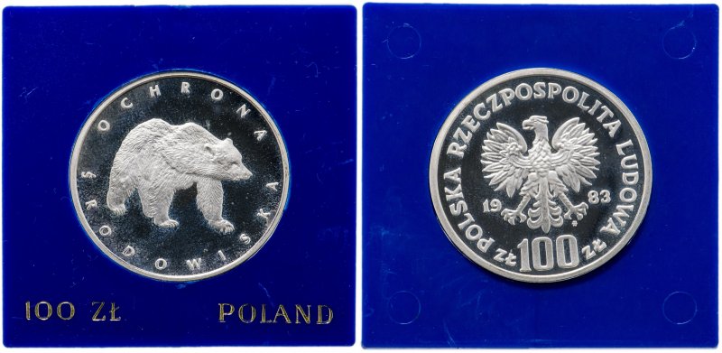 Бурый медведь на польской монете 1983 года