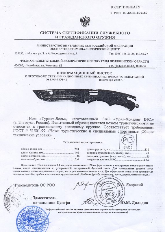 Нож нескладной Урал-Холдинг «Турист-Лось»