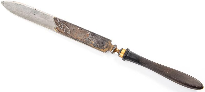 Нож эпистолярный (для писем/бумаг), декорированный изображением горного хребта (1931-1934 гг.)