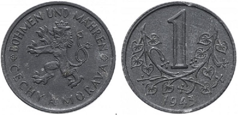 1 крона 1943 года, протекторат Богемия и Моравия, цинк