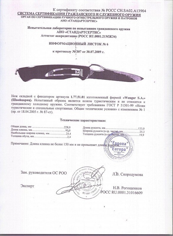 Нож складной с фиксатором Wenger 1.77.51.01