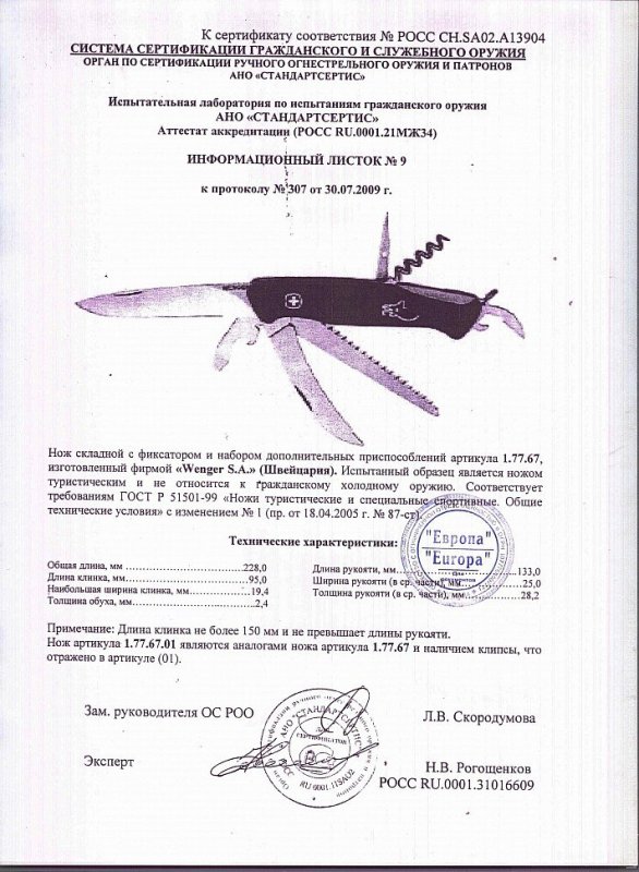 Нож складной с фиксатором и набором дополнительных приспособлений Wenger 1.77.67 (1.77.67.01)