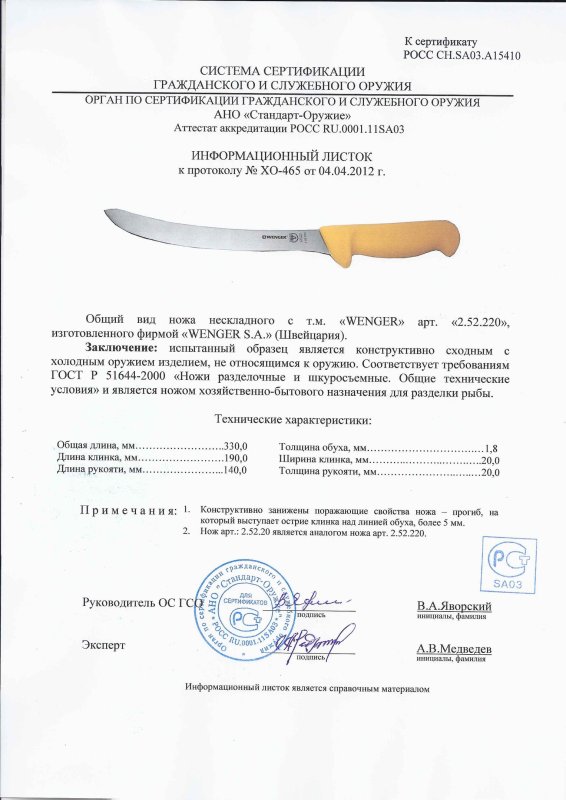 Нож нескладной Wenger 2.52.220 (2.52.20)