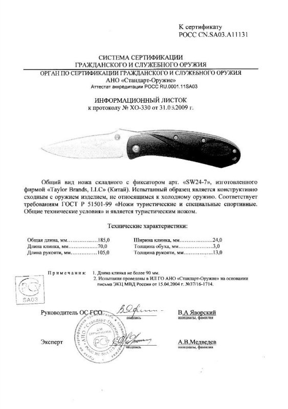 Нож складной с фиксатором Smith & Wesson SW24-7