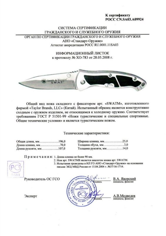 Нож складной с фиксатором Smith & Wesson SWATM (SWATMB)