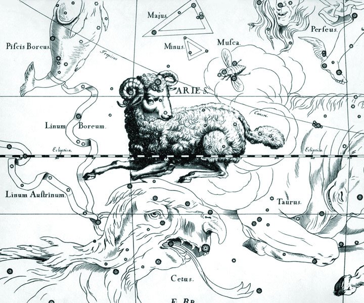 Изображение созвездия Овна в звездном атласе Иоганна Гевелия
