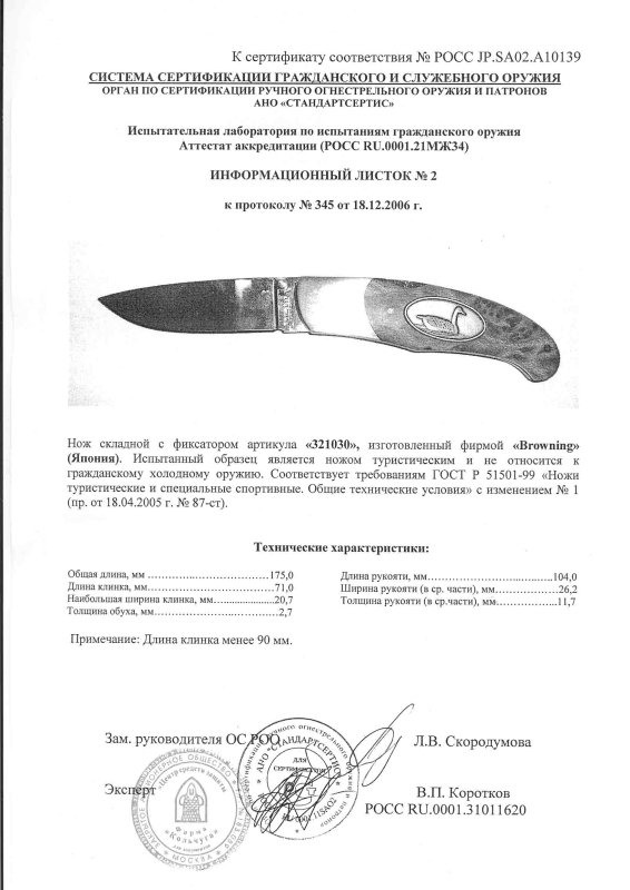 Нож складной с фиксатором Browning 321030