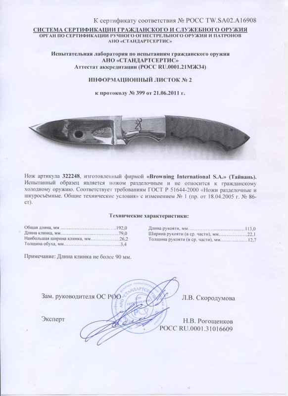Нож нескладной Browning 322248