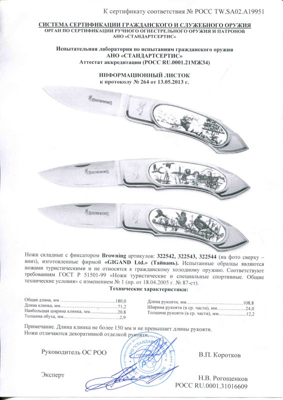 Ножи складные с фиксатором Browning 322542, 322543, 322544