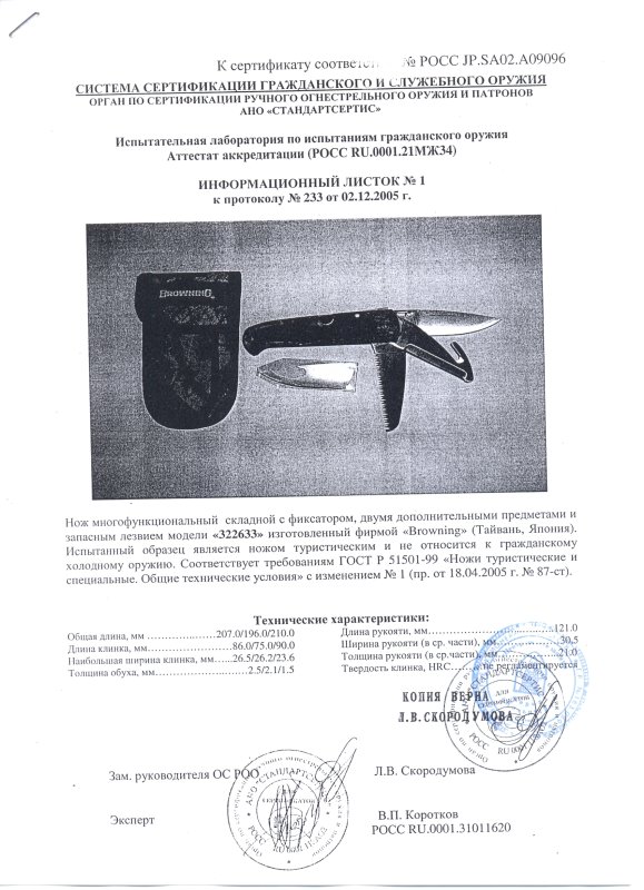 Нож складной с дополнительными предметами Browning 322633