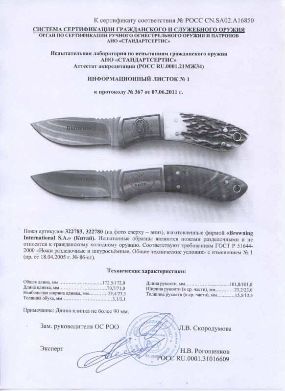 Ножи нескладные Browning 322783, 322780