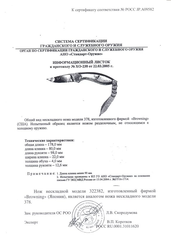 Нож нескладной Browning 378 (322382)
