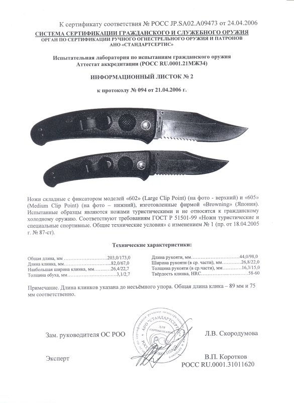 Ножи складные с фиксатором Browning 602, 605