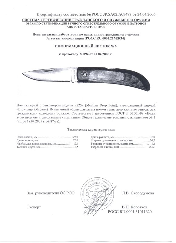 Нож складной с фиксатором Browning 825