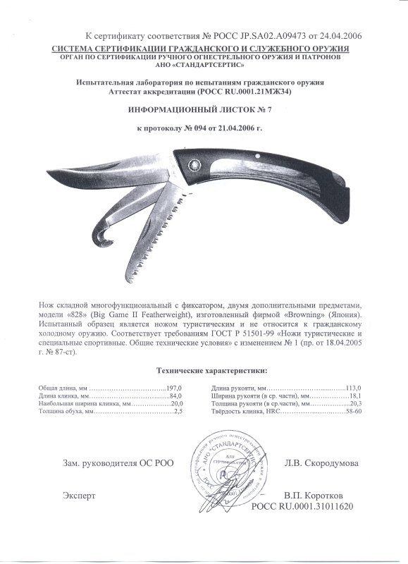Нож складной с дополнительными предметами Browning 828