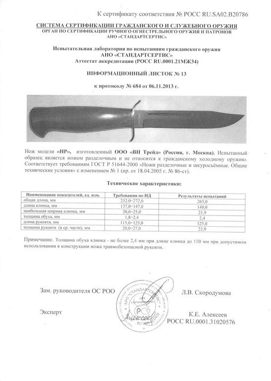 Нож нескладной «Витязь» HP